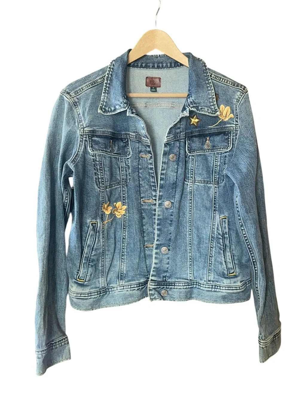 Ralph Lauren Denim Military Star Embroidered Flower Collector Jean Jacket Sz 14 - Picture 4 of 12